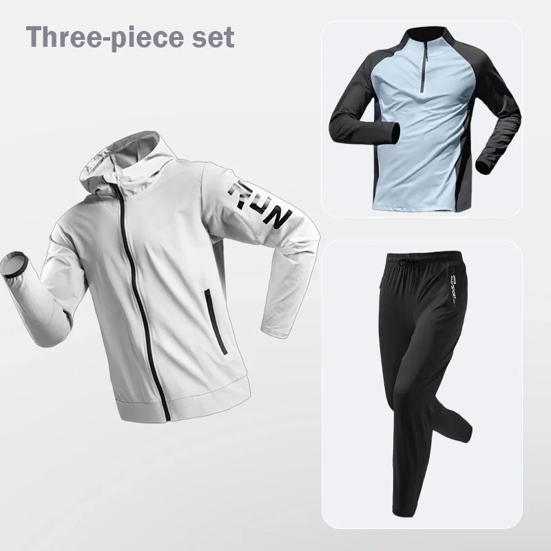 

Men's Quick-Drying Sportswear Three-Piece Set Spring Fitness Morning Outfit Basketball Training Clothes Windproof Zip-Up Jacket