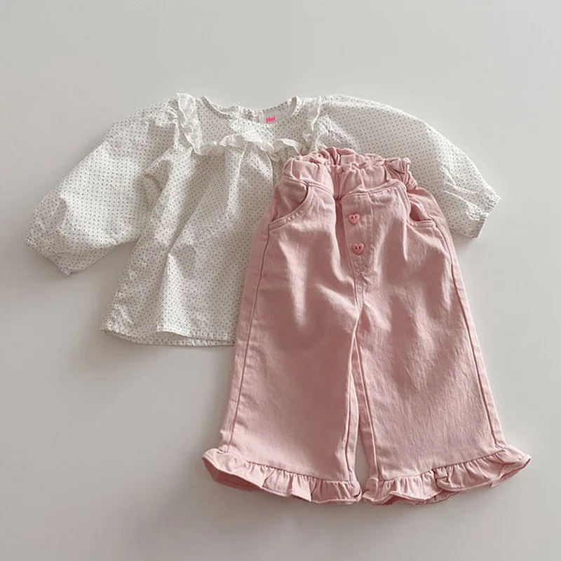 2024 Spring New Children Loose Trousers Baby Girl Cute Lace Wide Leg Pants Toddler Fashion Versatile Casual Pants Kids Clothes