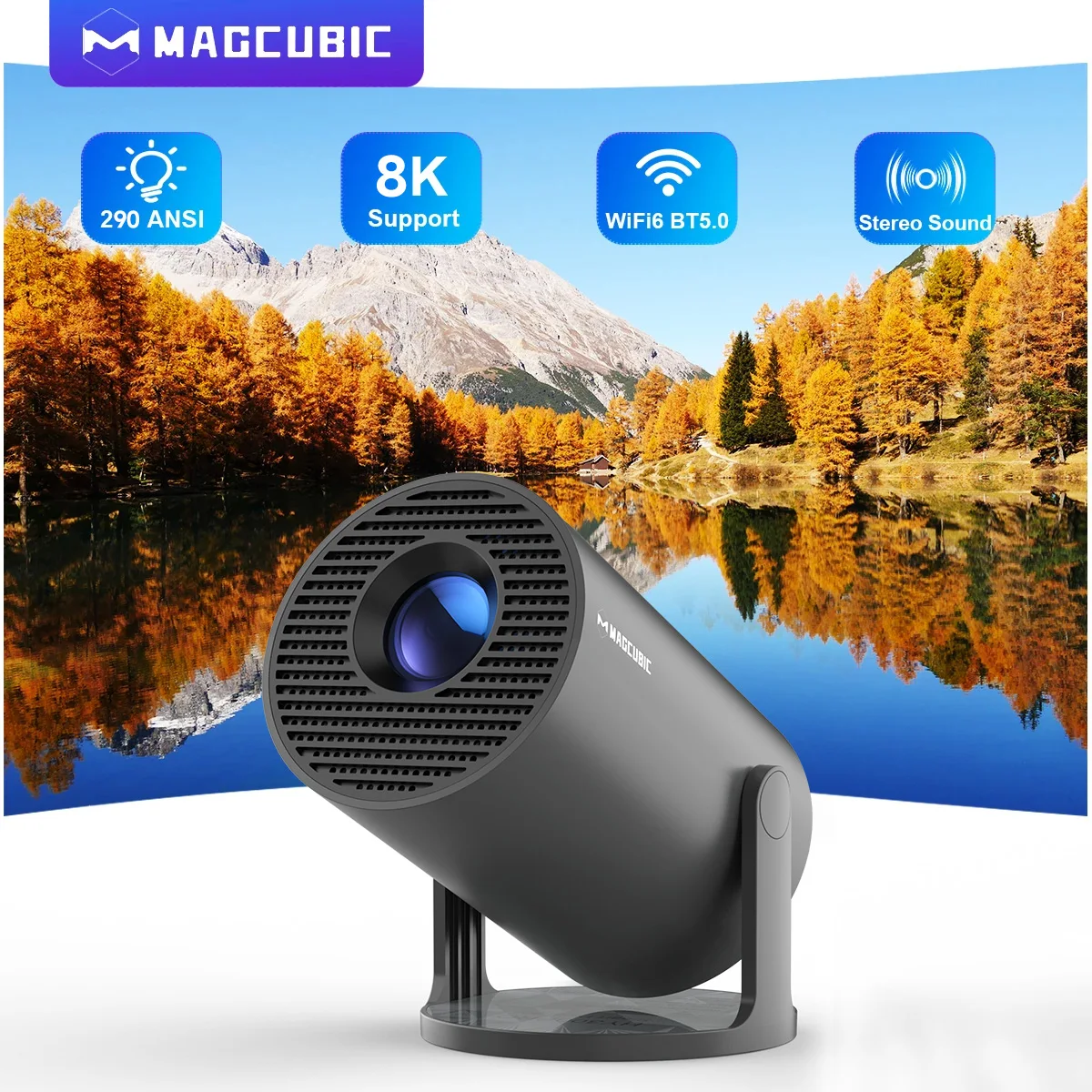 Projektor Magcubic Android14 8K 1280*720P HY300 Pro Dual Wifi 290ANSI 180 Elastyczny BT5.0 Kino Domowe Przenośny Projektor Zewnętrzny