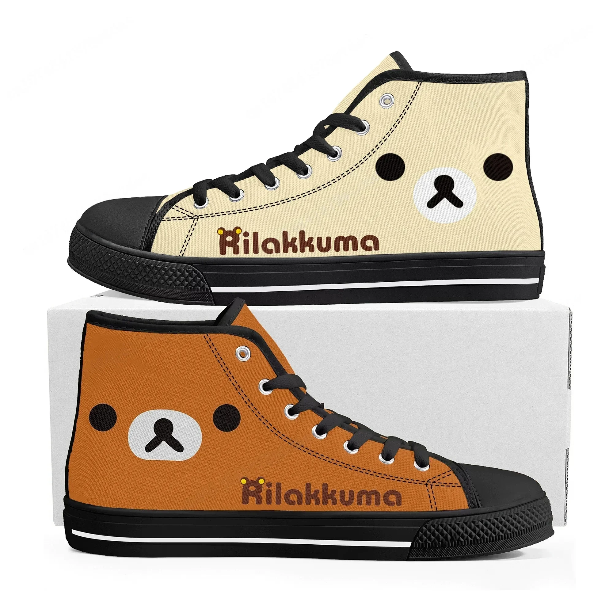 

Кроссовки Rilakkuma High Top для мужчин и женщин, высококачественные кеды из канваса, повседневная обувь в стиле японского аниме, изготовленная на заказ