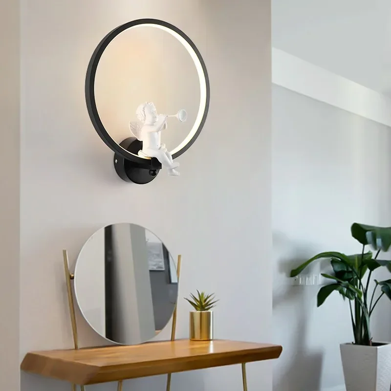 

Детская комната, скандинавский современный настенный светильник с ангелом для спальни, прикроватный кабинет, светодиодный бра, внутреннее освещение, украшение для дома, светильник