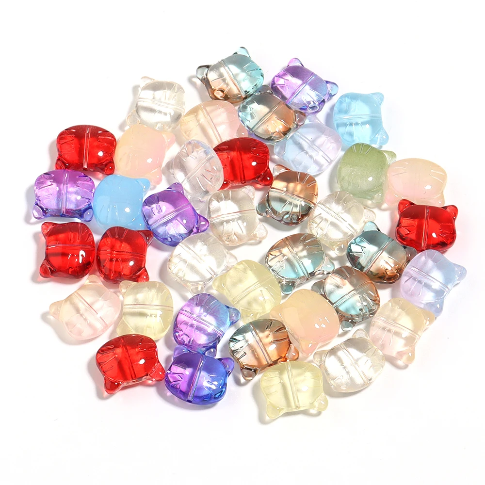 30 Stück 12x14mm bunte niedliche Katzenkopf-Glasperlen, Lampwork-Perlen für Schmuckherstellung, DIY-Armbänder, Halsketten, Ohrringe, DIY-Zubehör – Detail 5