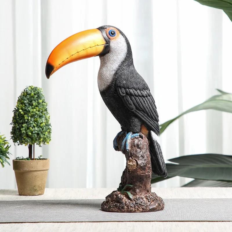 

Novelty Toucan Model Simulation Animal Parrot Resin Bird Statue Ornaments Home Living Room TV Cabinet Decoration Crafts Toy Gift