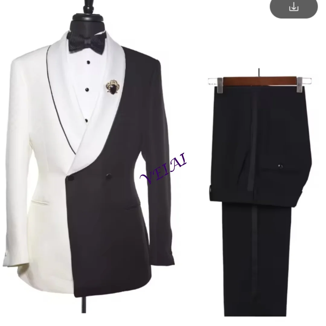 Customized Slim Fit Men's Black/White Wedding Tuxedo 2-Piece Formal Suits - Custom Made Suit Jacket And Pants