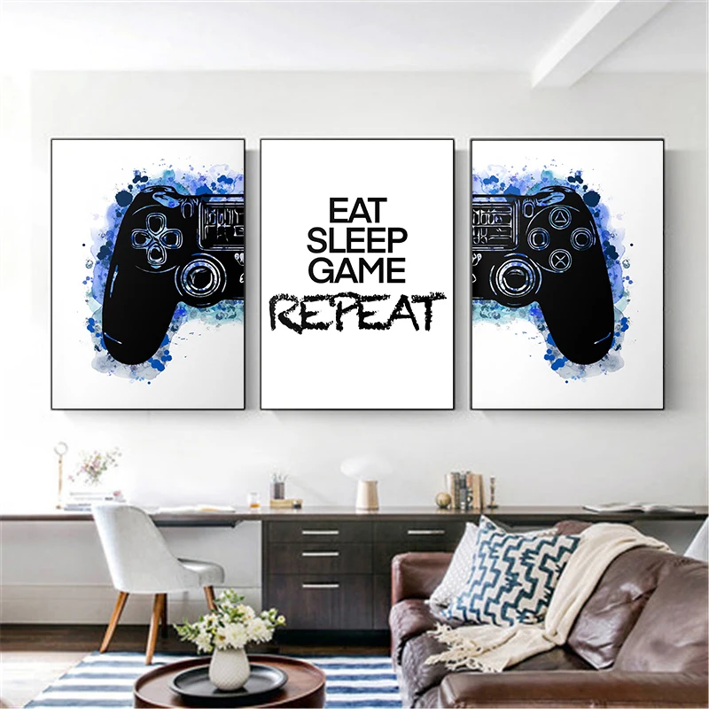 أبيض وأسود أذرع التحكم في ألعاب الفيديو يطبع الألعاب المشارك الأولاد ديكور غرفة نوم ألعاب هدية حائط لوح رسم الفن جدارية المنزل كوادروس