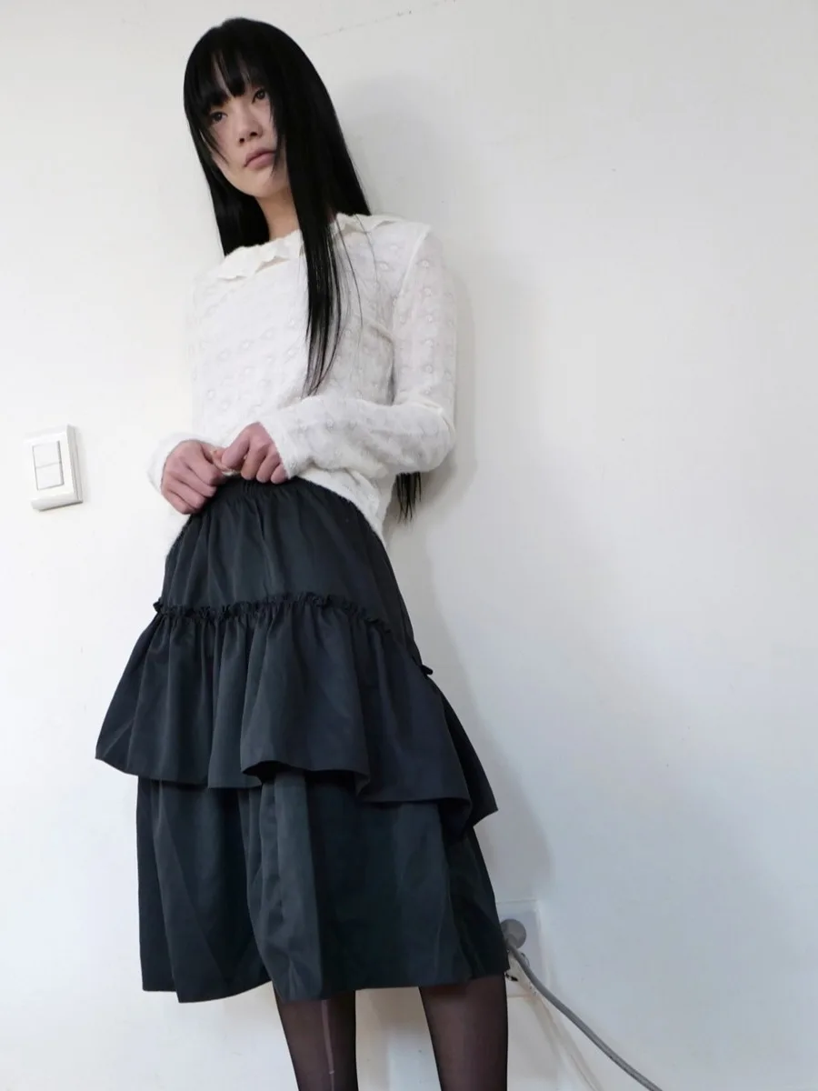 

Элегантная повседневная юбка с эластичной талией в корейском стиле с кружевной отделкой, другие материалы, другие виды пошива