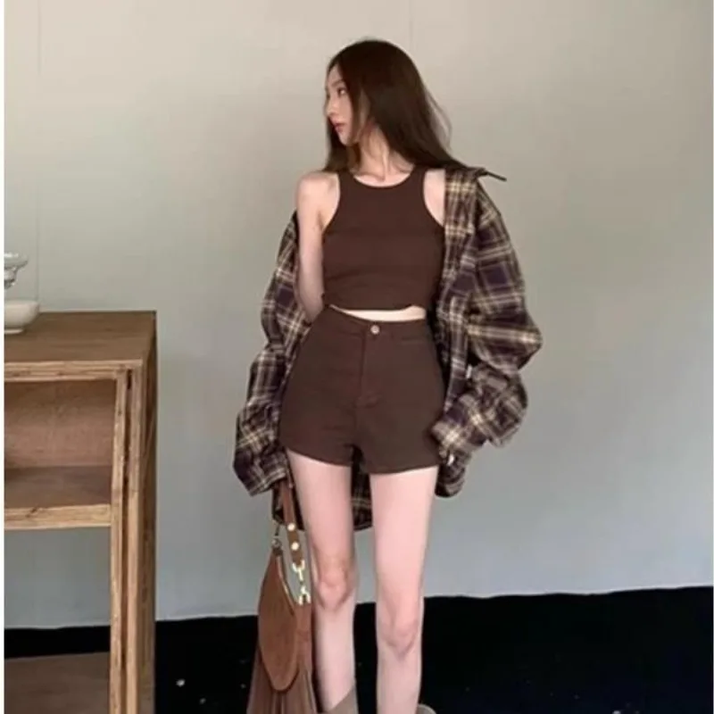 Dayifun-女性のヴィンテージブラウンチェック柄長袖シャツ、女性の特大トップ、日焼け止め、ルーズ、カジュアル、春、夏