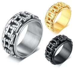 Punk 9.5mm Motorcycle Chain Link Spinner Rock Ring for Men Stress Relief Bike Rotatable Band Finger Male Jewelry Stainless Steel