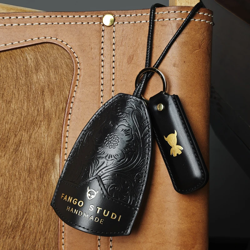 FANGO Schlüsselanhänger aus echtem Leder, handgefertigt, Pull-Typ, Auto, intelligenter Haushälterin, Ring-Organizer, Taschen-Schlüsselanhänger