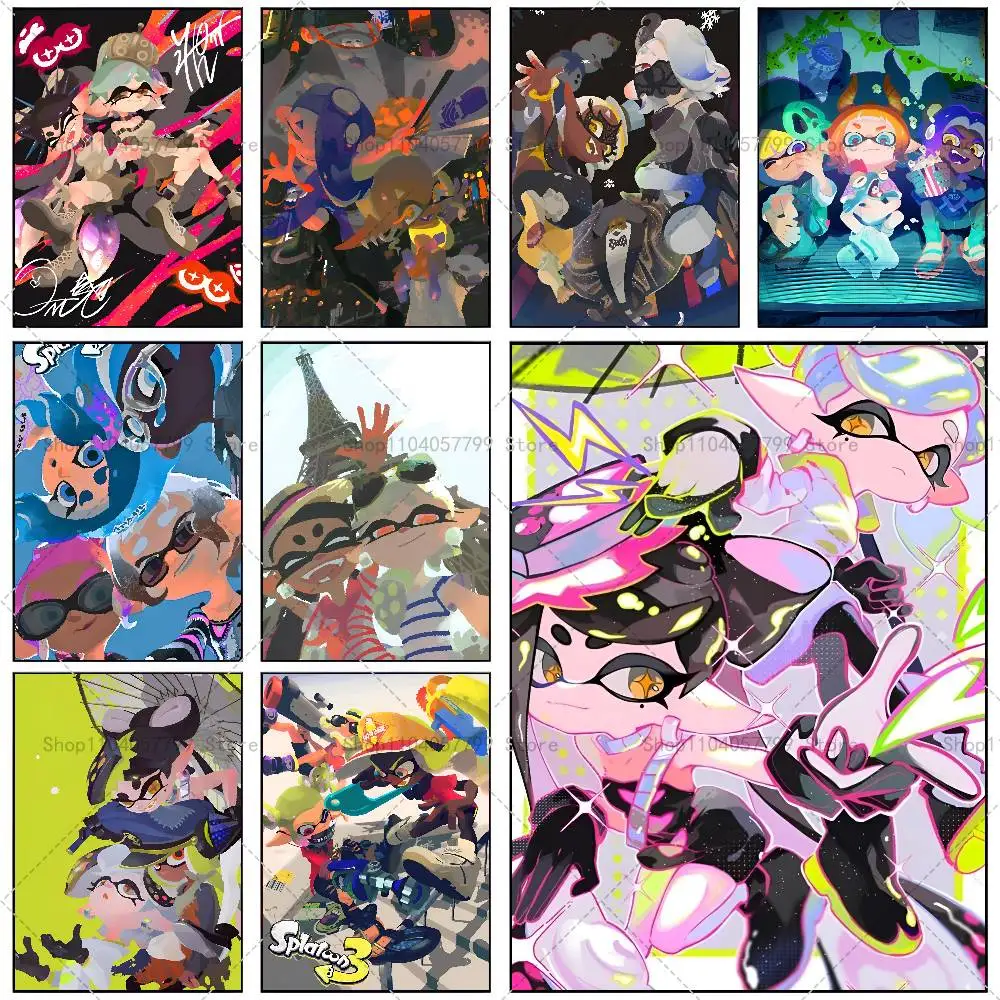 Game S-Splatoon Poster Self-adhesive Wall Mural Art Waterproof Sticker For Bar Room Decor High Quality Print Gift