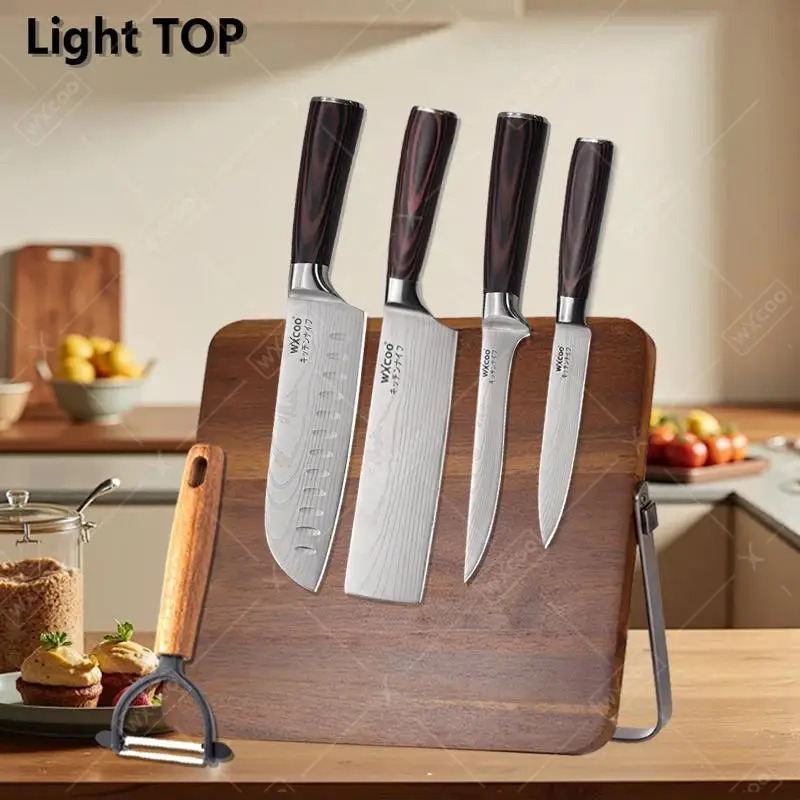 

WXCOO 1 ~ 6 шт. дамасский нож шеф-повара кухонные ножи японский Santoku нарезка рыбы профессиональный нож для обвалки фруктовый универсальный нож