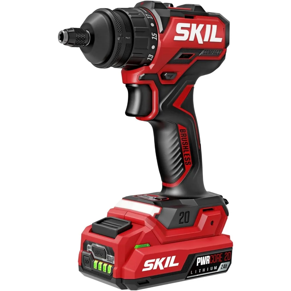 Комплект аккумуляторной дрели с несколькими головками 20 В, аккумулятором USB-C емкостью 2,0 Ач и быстром зарядным устройством