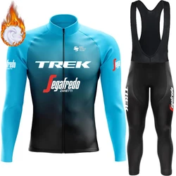 TREK Cycling Uniform Men's Clothing Fleece Jersey Mtb Male Pants Bib Professional Shirt Retro Winter Man Bike 2024 Thermal Set