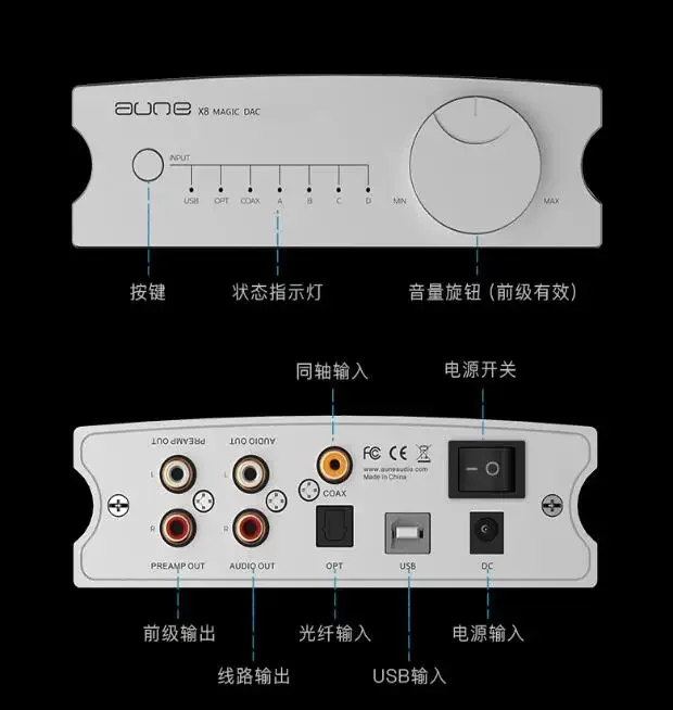 AUNE X8 Hifi Usb Dac Es9038q2m DSD512 Dac Audio Amplifier Decoder Line Out and Coaxial Optical Out PCM32bit 768kHz