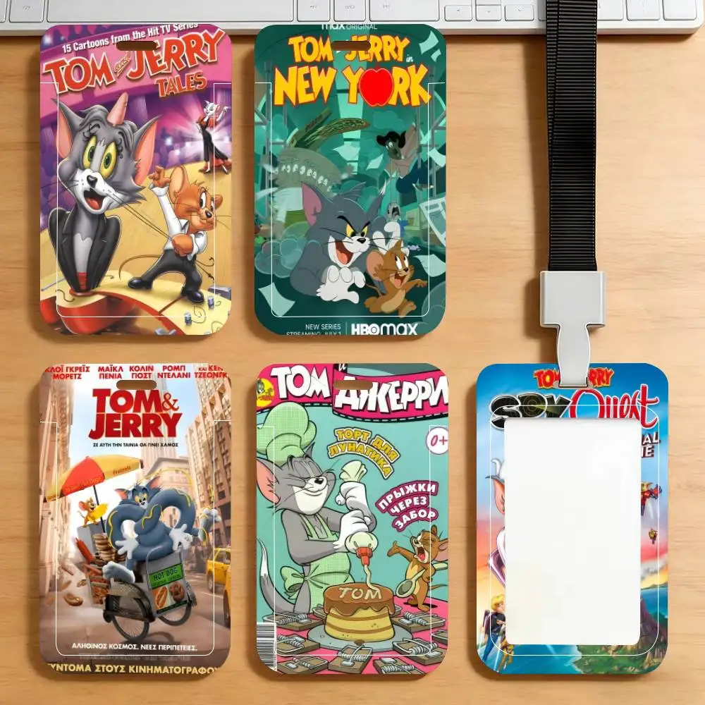 

Cartoon T-Tom And J-Jerry ID Card Holder Neck Strap Pendant Door Badge Holder Lanyards Keychain Work Credential Case Gift