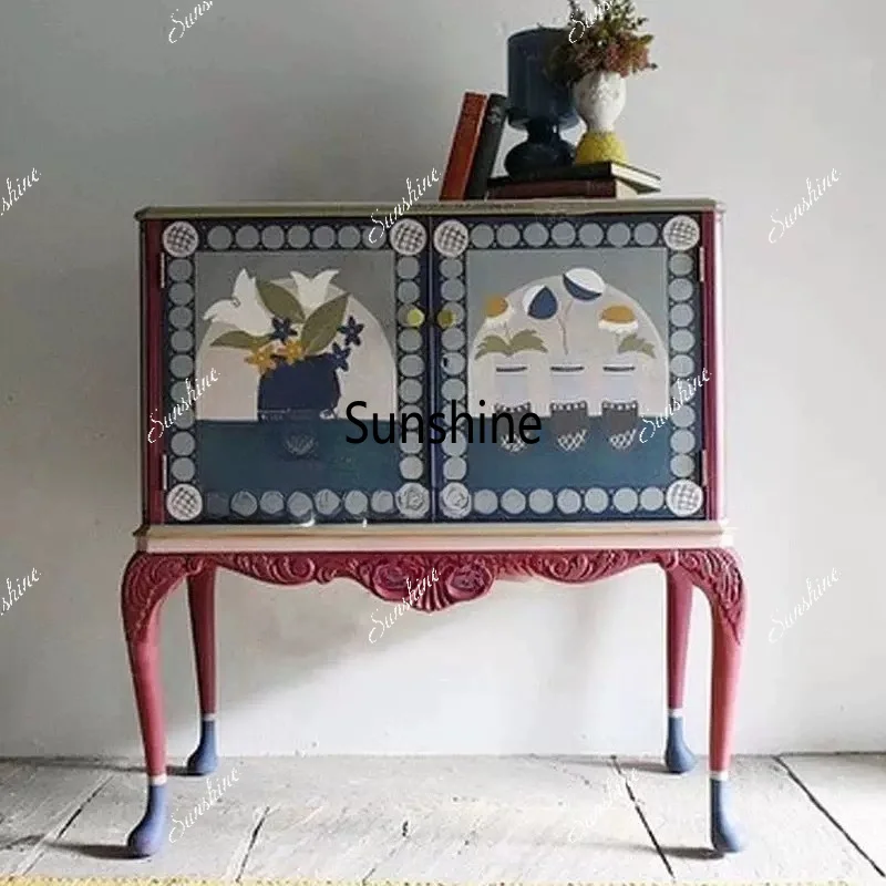 French retro solid wood foyer, porch cabinet, rural living room decoration customization
