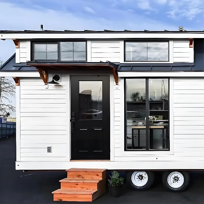 Small Trailer House on Wheels Movable Compact Structure, For Backyard Guest Quarters & Short Stays For Hosting Homeowners