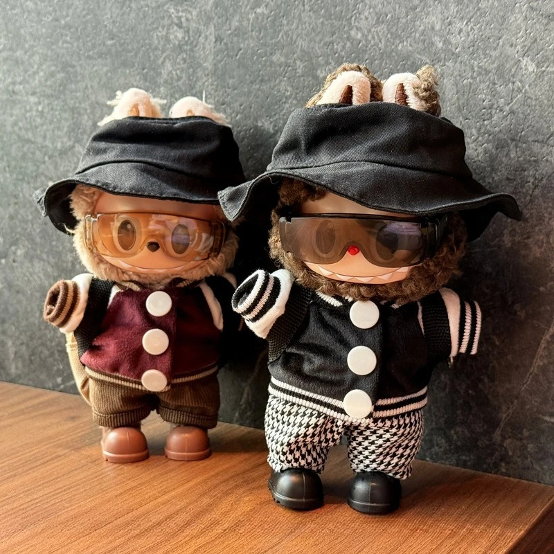 

17 см кукольная одежда для Labubu, аксессуары, одежда для V1//V2/V3, куртка, брюки, сумка, комплект очков