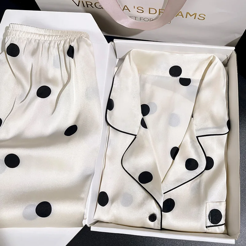 

Летний женский комбинезон Anghai S Ice Silk, тонкие длинные брюки ort Sve, комплект домашней одежды, новинка 2023, повседневный комплект в горошек