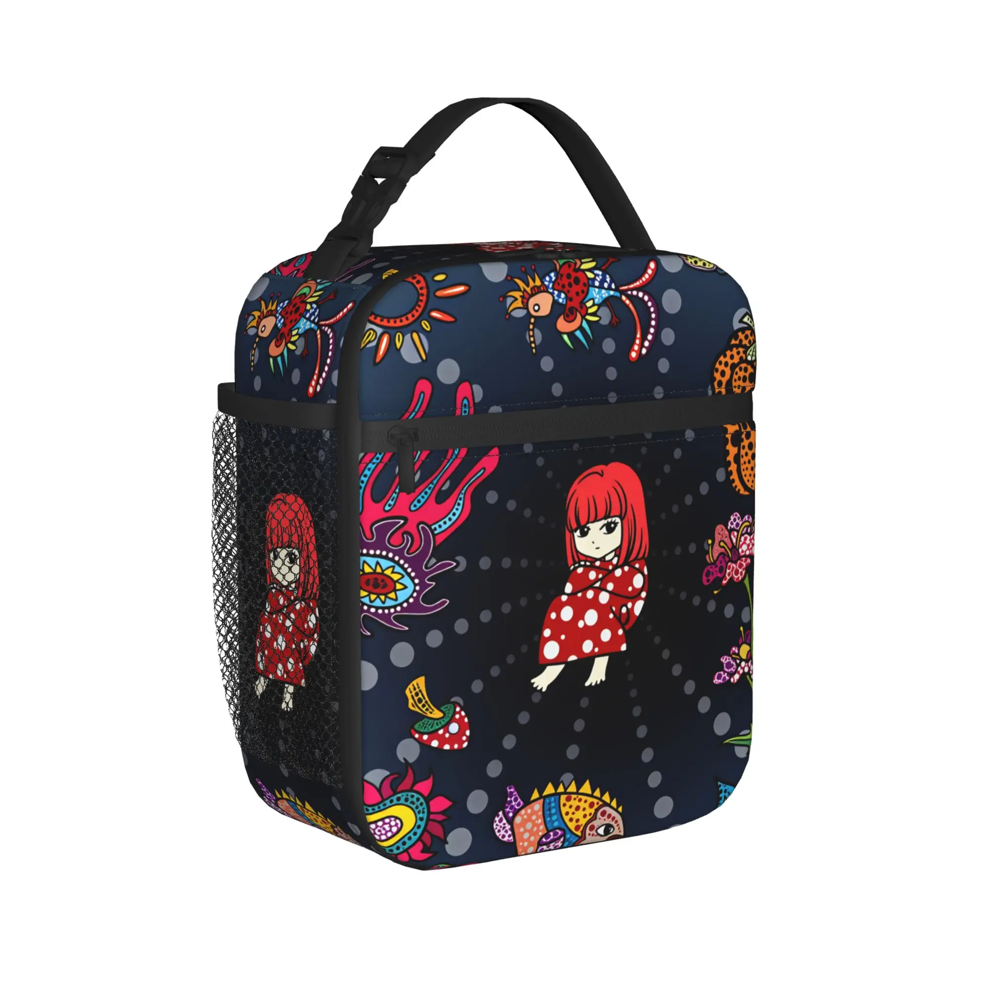 Yayoi Kusamas Lunch Bag  Fashion Lunch Box For Women Travel Portable Cooler Bag Oxford Print Tote Food Bags