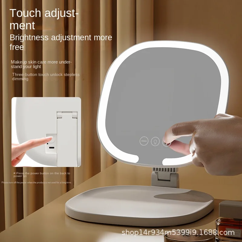 삼색 조명이있는 접이식 LED 메이크업 거울 홈 오피스 기숙사 선물용 밝기 조절 가능한 데스크탑 화장대 거울