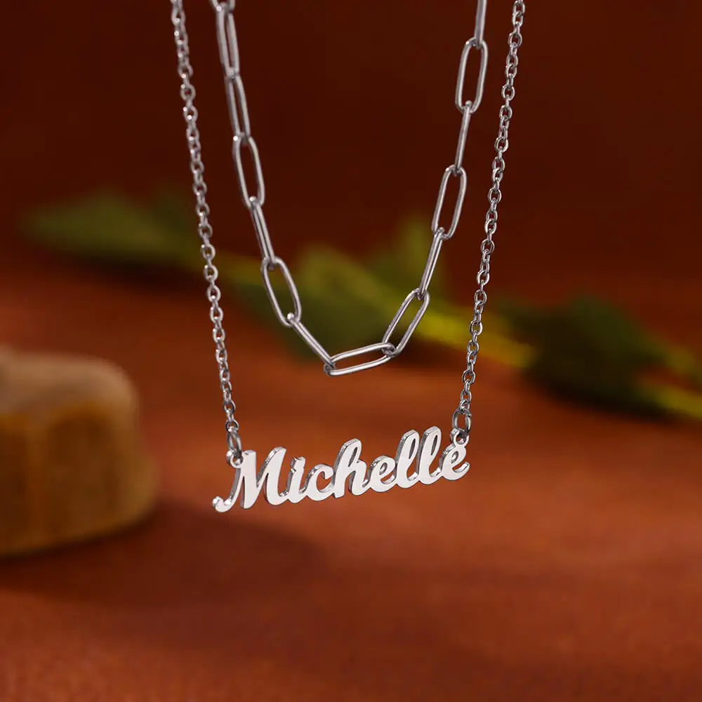 Custom Name Necklaces For Women Silver Color Double Chain Stainless Steel Name Necklace Wedding Christmas Jewelry Gift 2024