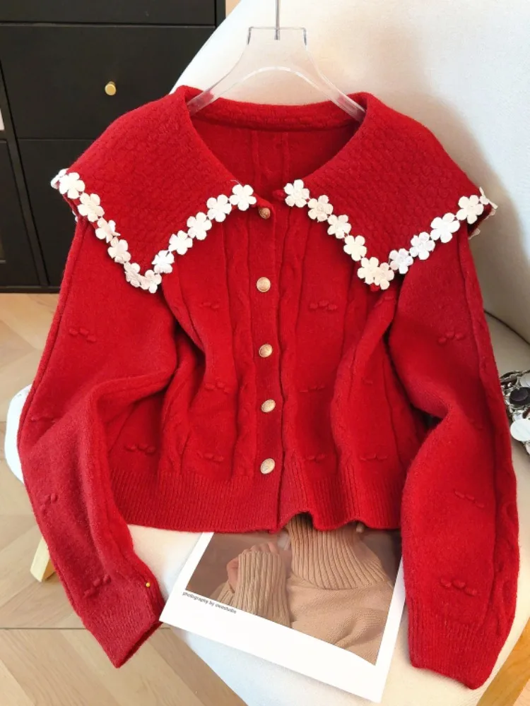 

Faionable, уникальный женский топ с красной кружевной отделкой, элитный топ для поездок на работу, весна 2026, маленькая корейская версия Fraance Sle Ele