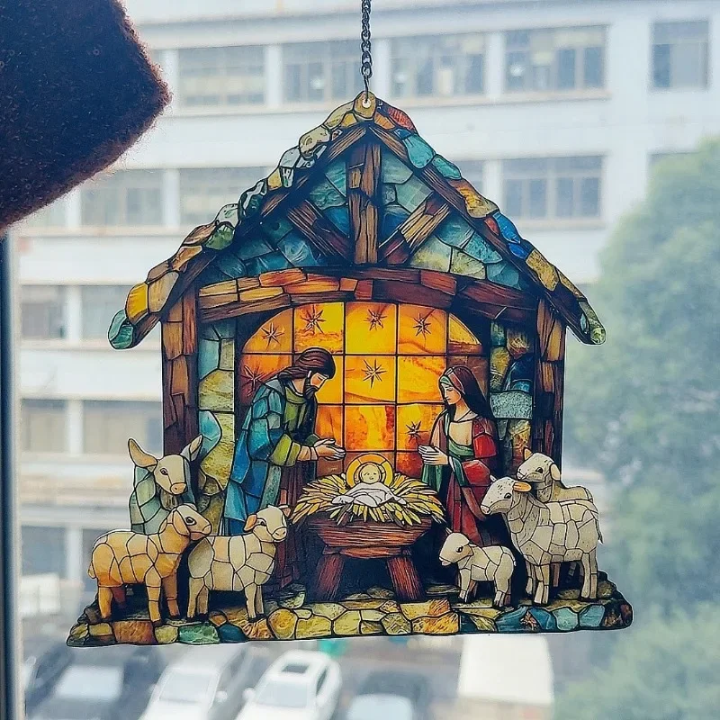 New Nativity Scene Suncatcher Pendant Holiday Gift adornos para arbol de navidad  christmas garland  vajilla de navidad