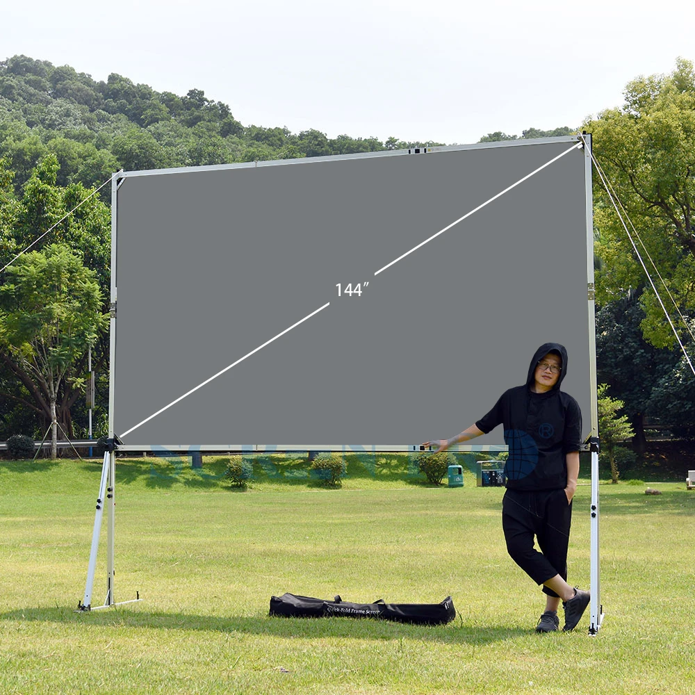 120inch/144Iinch Projection Screen With Stand Adjustable Fixed Quick Fold Storage Outdoors Camping Floor Projector Screen kit