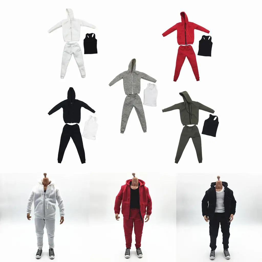 1/6 Scale Male Hoodie Sweatshirt Trousers Vest Dolls Clothes Suit fit for 12