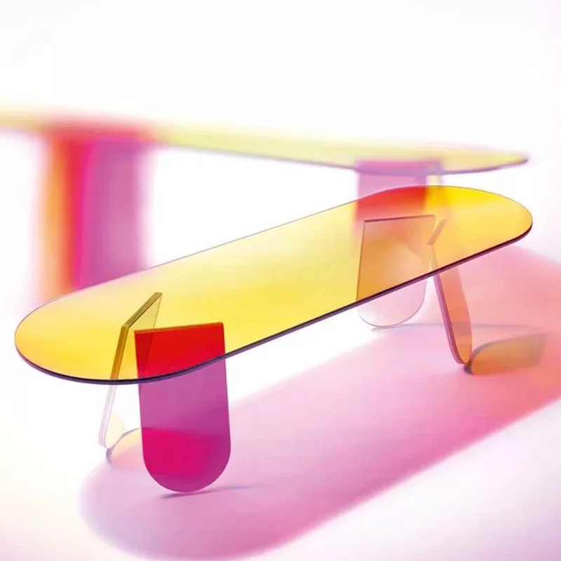 

Colorful small coffee table, transparent glass coffee table on the side of the living room, small apartment, modern and simple