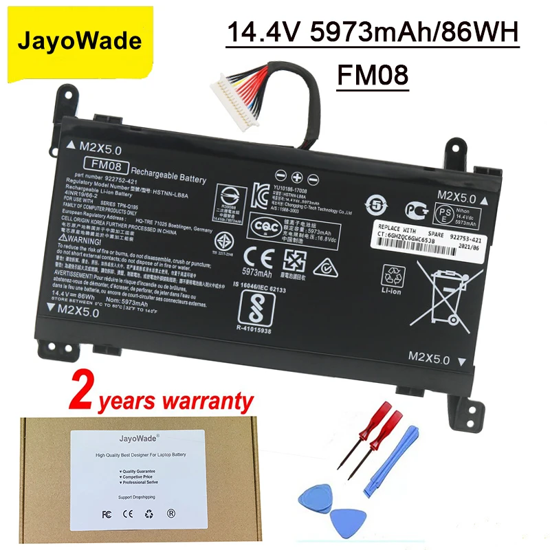 

Аккумулятор JayoWade FM08 для ноутбука HP OMEN 17-an013TX 17-an014TX TPN-Q195 HSTNN-LB8B TPN-Q195 8922753-421 14,4 V 86Wh 5973mAh