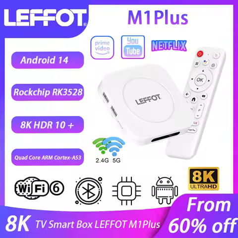 LEFFOT M1Plus Android 14.0 Smart TV Box RK3528 WIFI6 BT5.4 3D Video 4GB 128GB 8K@60fps HD Output Google Voice Set-Top Box
