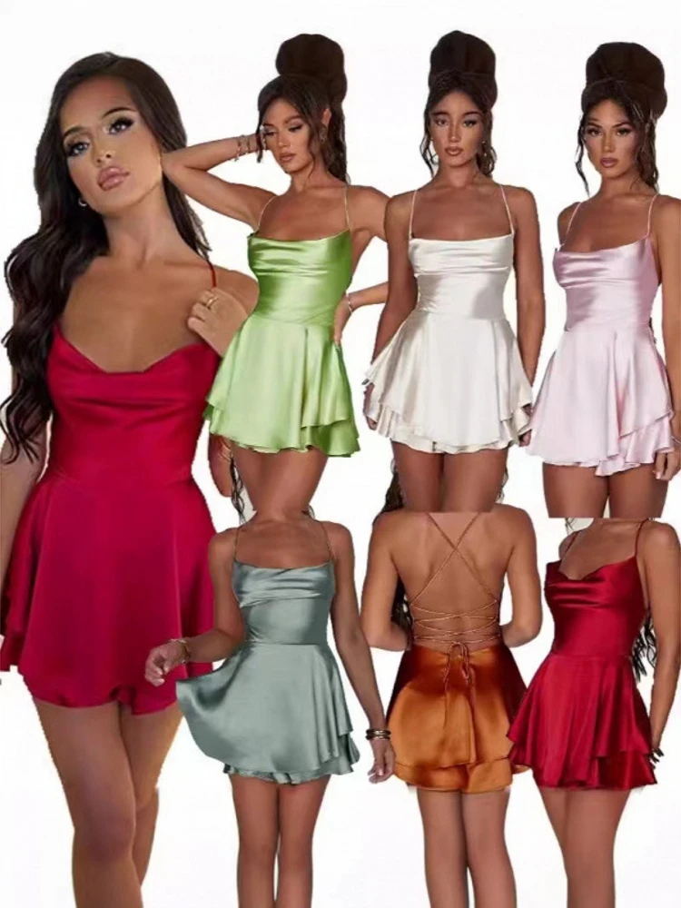 Vestido sexy de satén Bal Dr transfronterizo para mujer, vestido sin tirantes, tela de poliéster sin cordones, sin marca registrada