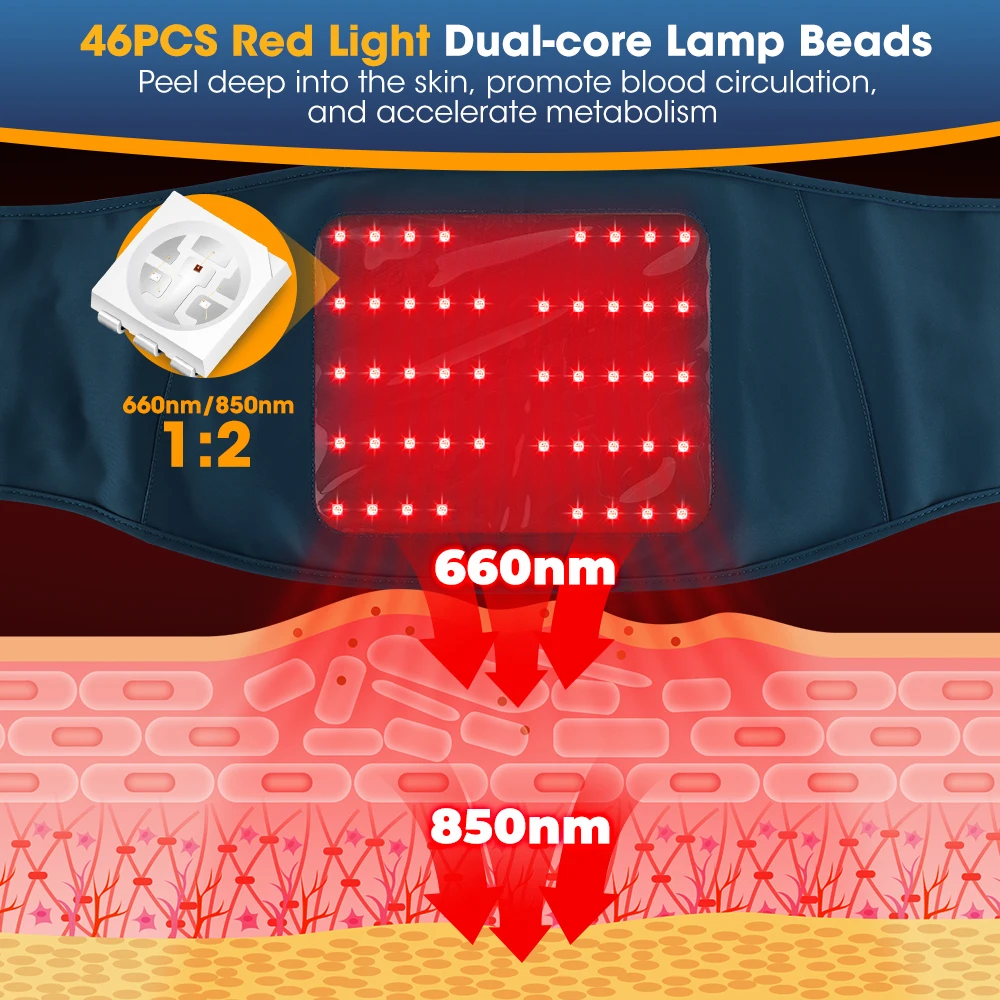 충전식 660nm 850nm 적외선 히팅 허리 지지대 요추 마사지 벨트 (적색광 테라피 포함)