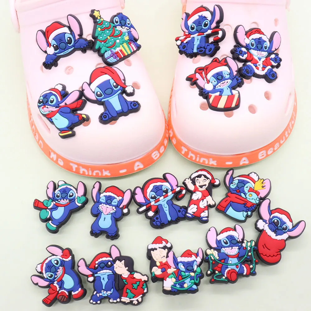 16-27Pcs Lilo & Stitch Blue Alien Shoe Charms fai da te ragazzi ragazze PVC Disney Christmas Garden Shoes Button Fit bracciale decorazioni