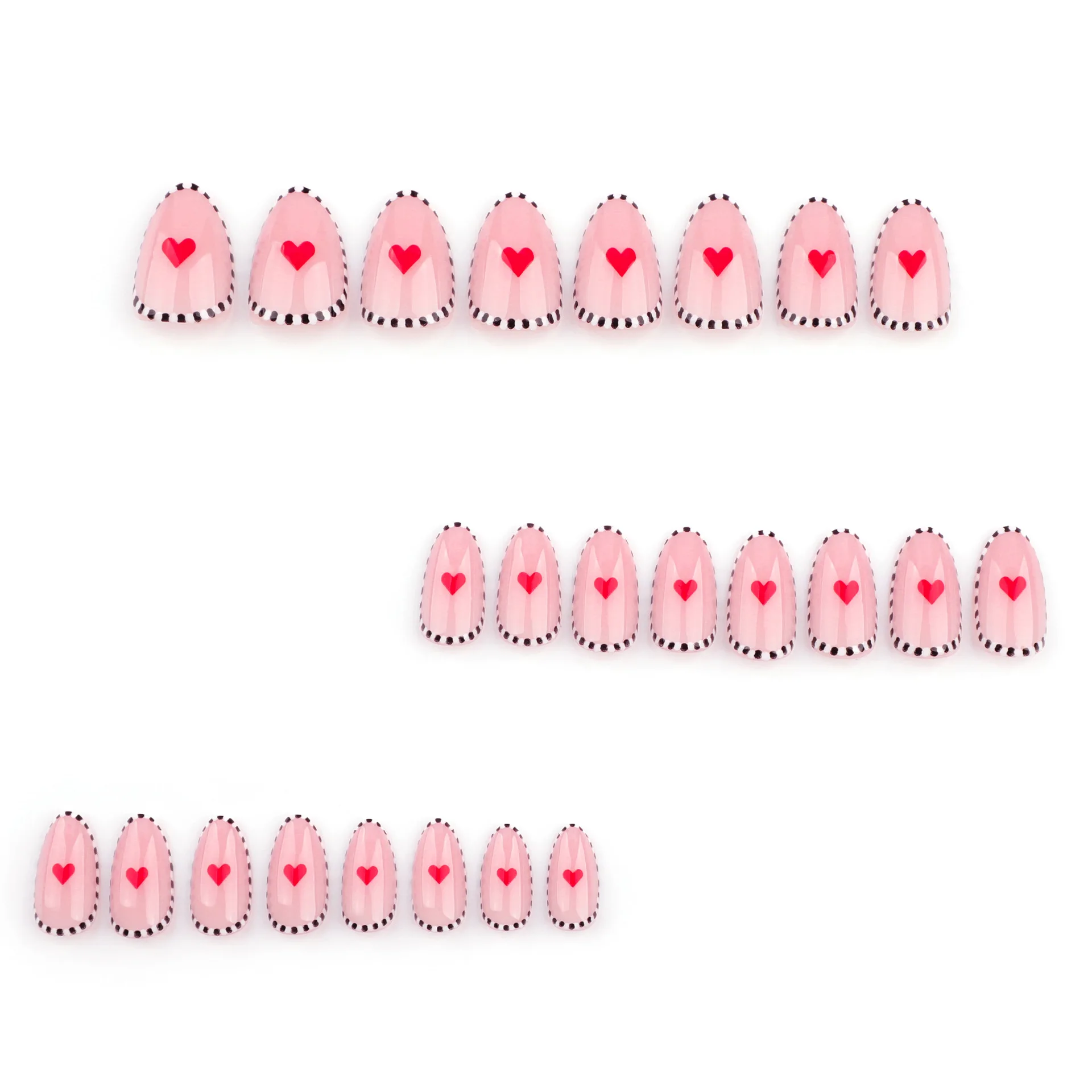 French Style Fake Nails Pink Love Heart Designs Press on Nails Full Cover Almond False Nail Valentine's Day Nail Tips 24PCS