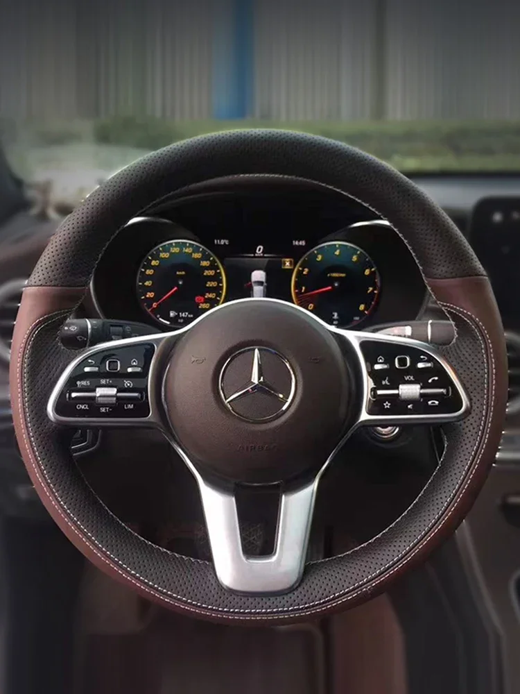 

Сшитый вручную кожаный замшевый чехол на руль из углеродного волокна своими руками для Mercedes-Benz GLC260 A200L E300 E400 B180 S-Class CLA