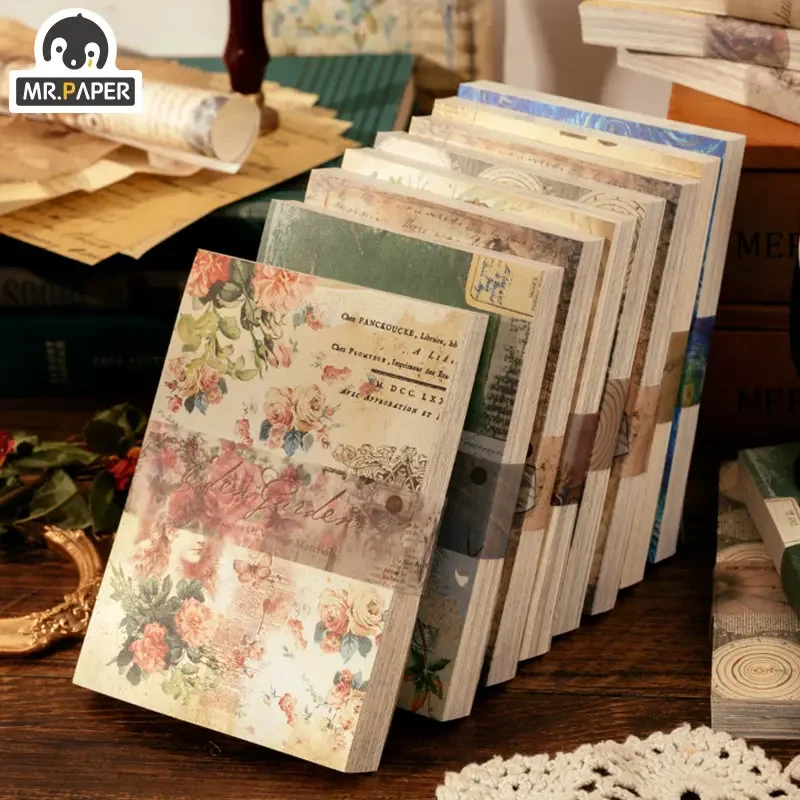 

Mr. Paper 100pcs/book Vintage Character Message Card Beautiful Flowers European Style Hand Account Material Memo Pad