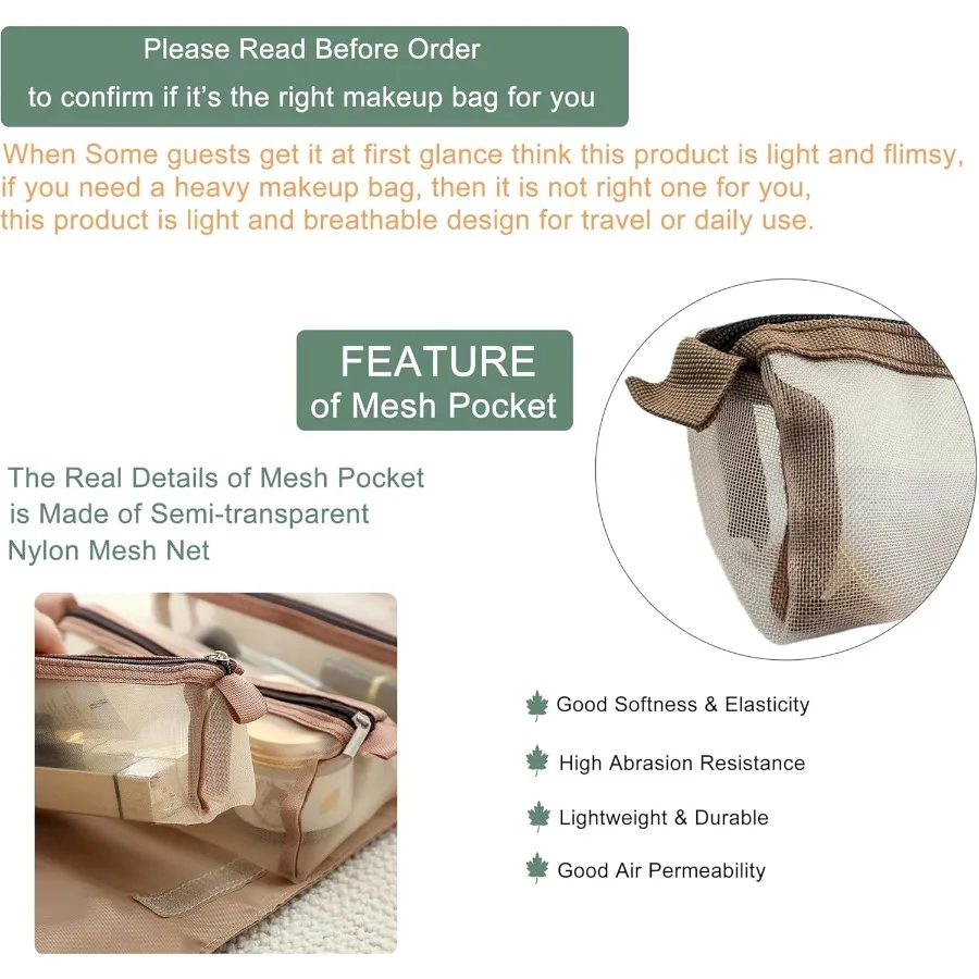 Roll Up Makeup Bag Hanging Toiletry Bag with 4 in 1 Detachable Design and 4 Removable Storage Compartments Ideal Travel Makeup