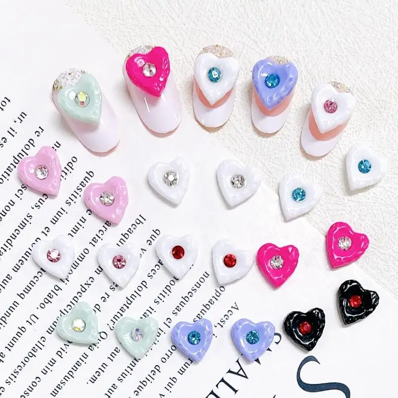 Colorful Mini Glass Rhinestones Nail Art Decorations 3D Minimalist Heart Resin Nail Charms for Making DIY Nails Accessories