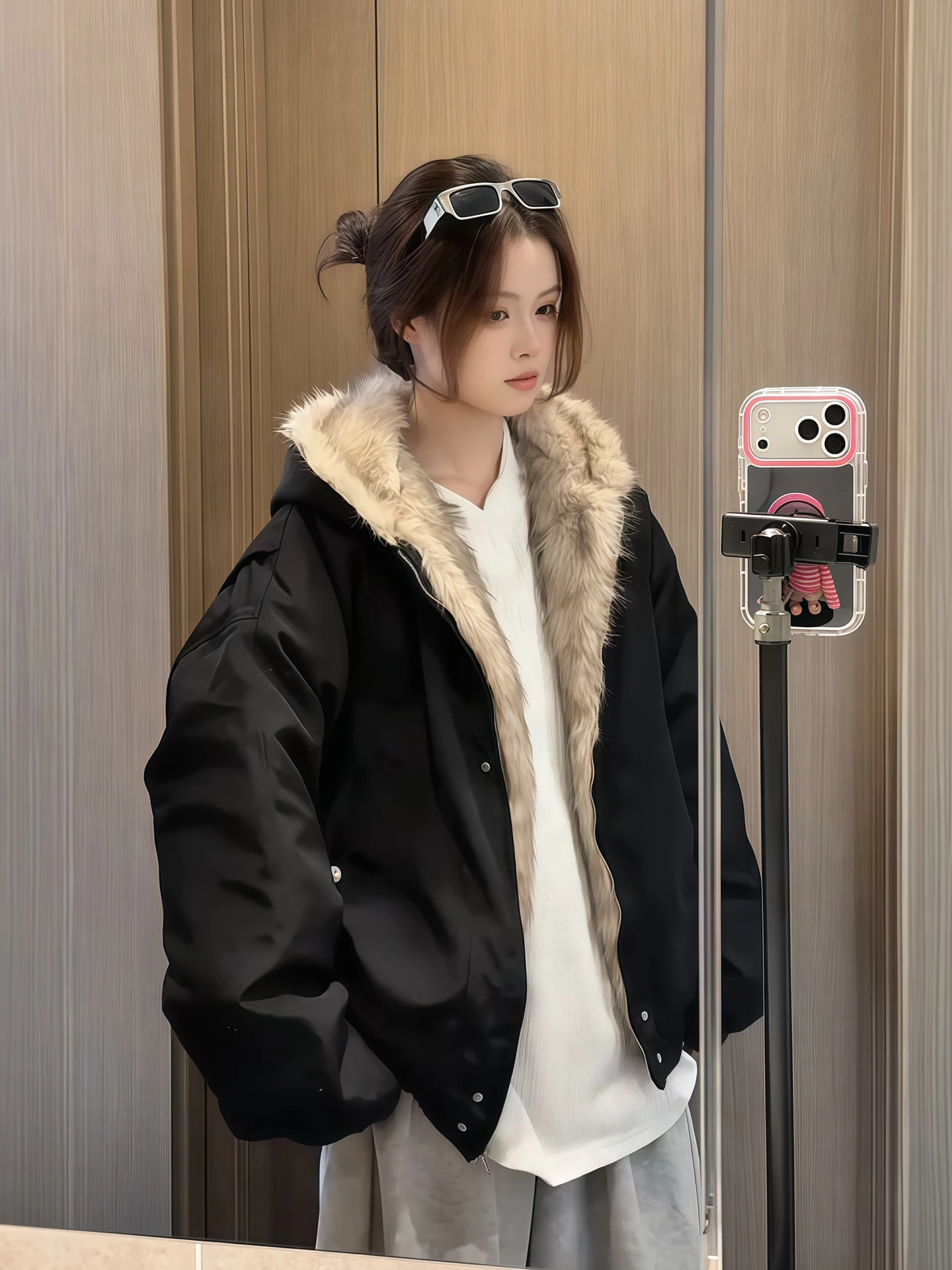 

American Sle Thiened ort Cotton Jaet with Fur Collar for Men And Women Winter Warm Casual Faion Polyester Fiber