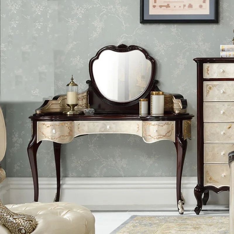 Alexander Silver Foil Dresser English Neoclassical Painted Cosmetic Mirror French Carved Toilet Villa Furniture