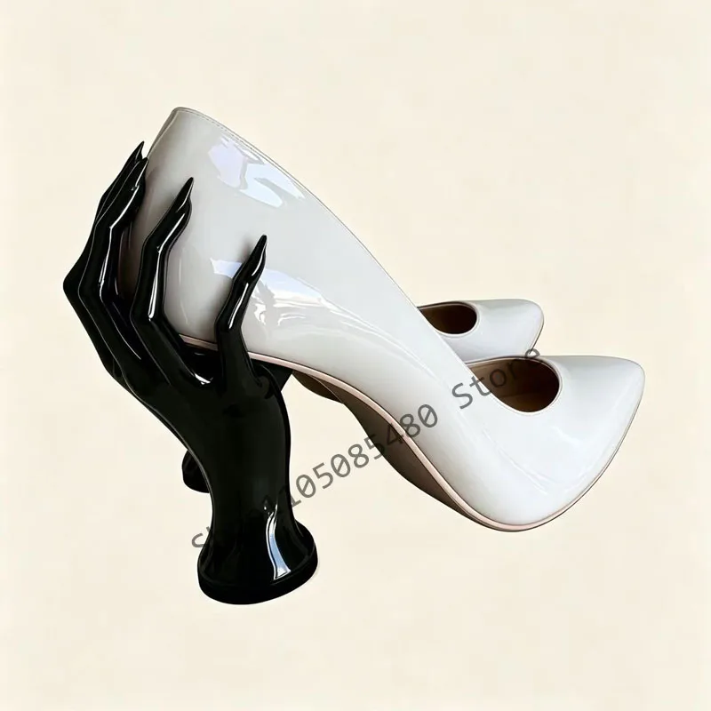 2026 Fashion NewStyle Patent Leather Pointed-Toe High Heels Sculpted Hand-Shaped Heel Glossy Finish for Artistic Occasions