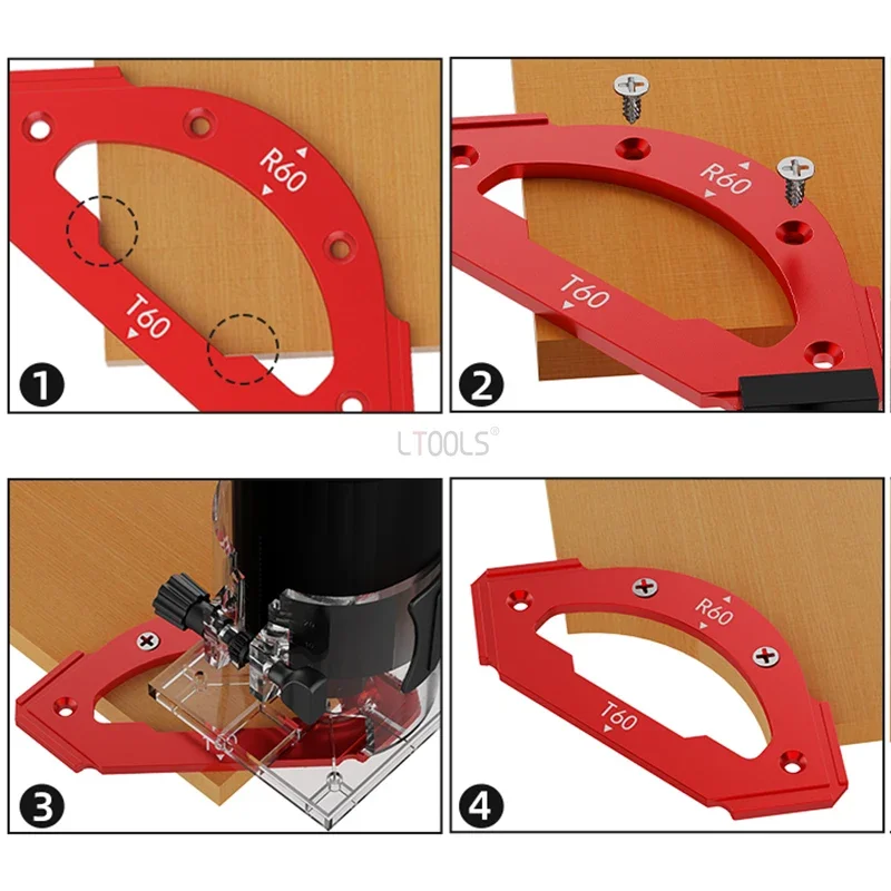 R10T10-R60T60 Radius Jig CNC Houtbewerking Router Sjablonen Booghoek Positionering Sjabloon Hoekradius Herbruikbare Positionering Tool