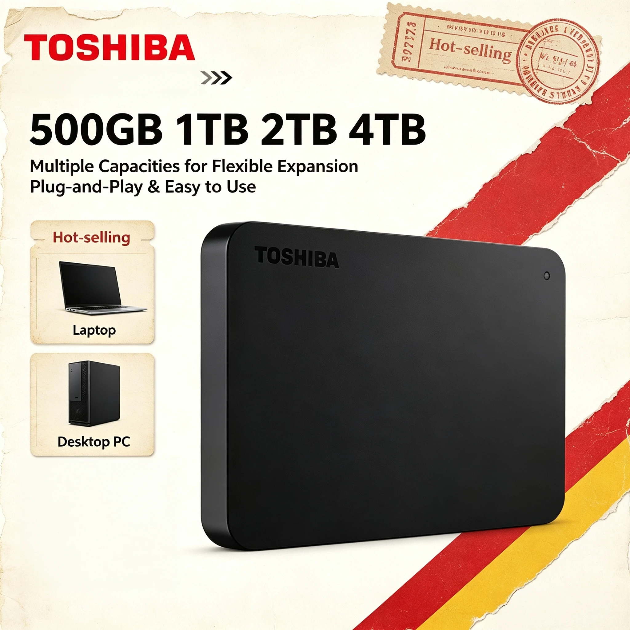 Original Toshiba Canvio A3 500GB 1TB 2TB USB 30 External Portable Hard Drive Matte Black Backup Storage for PC Pro Max Drive Use