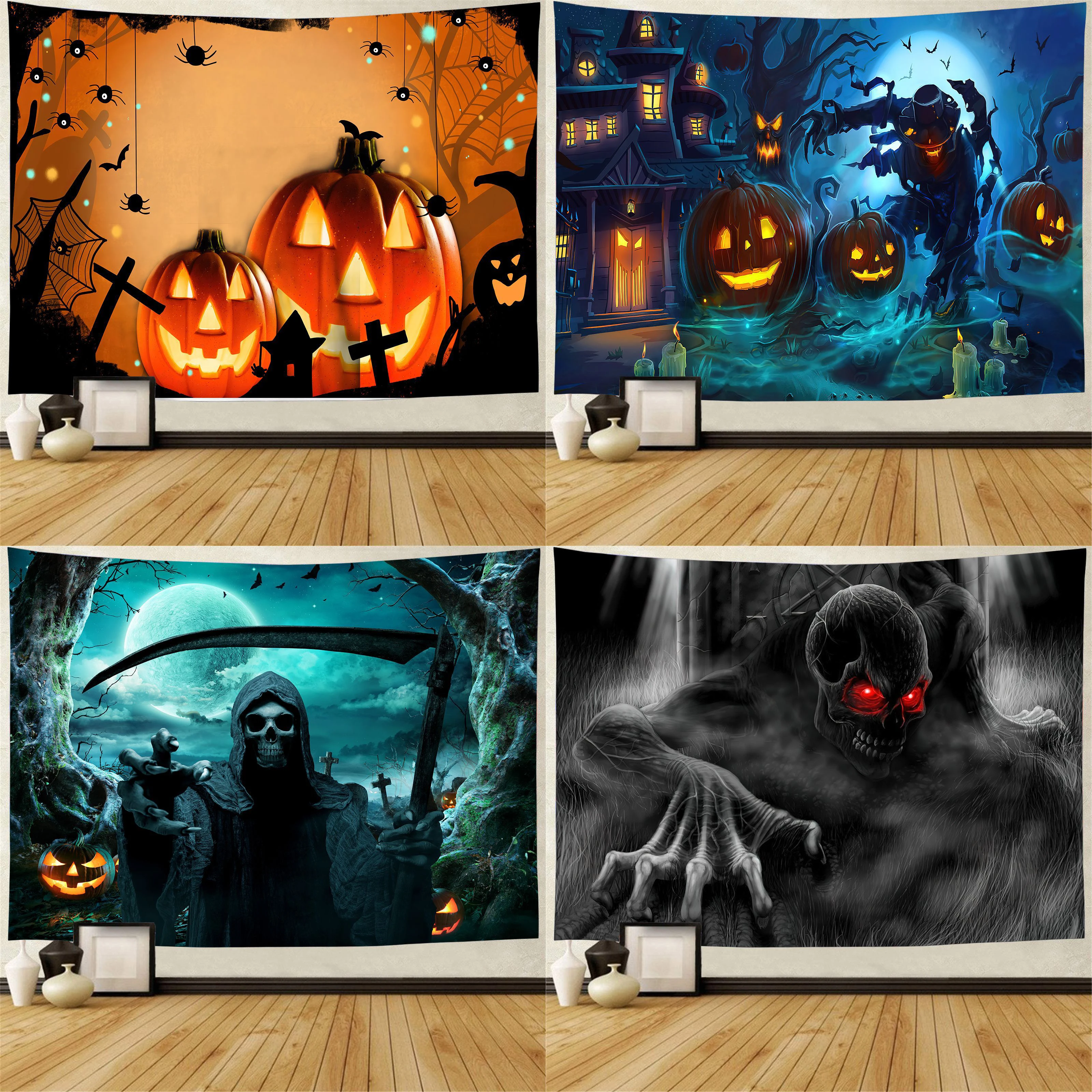 Home Decor Halloween Pumpkin Lantern Wall Hanging Tapestry Bohemian Hippie Magic Castle Decoration 230X180CM tapiz