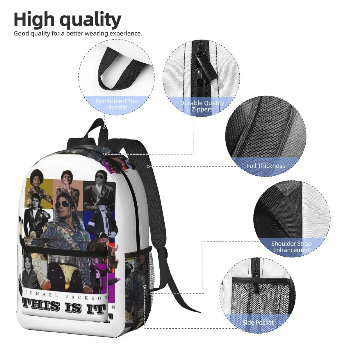 Michael Jackson Dancing Backpack Student BookBag Kids School Bag Computer Shoulder Bags for Men Women