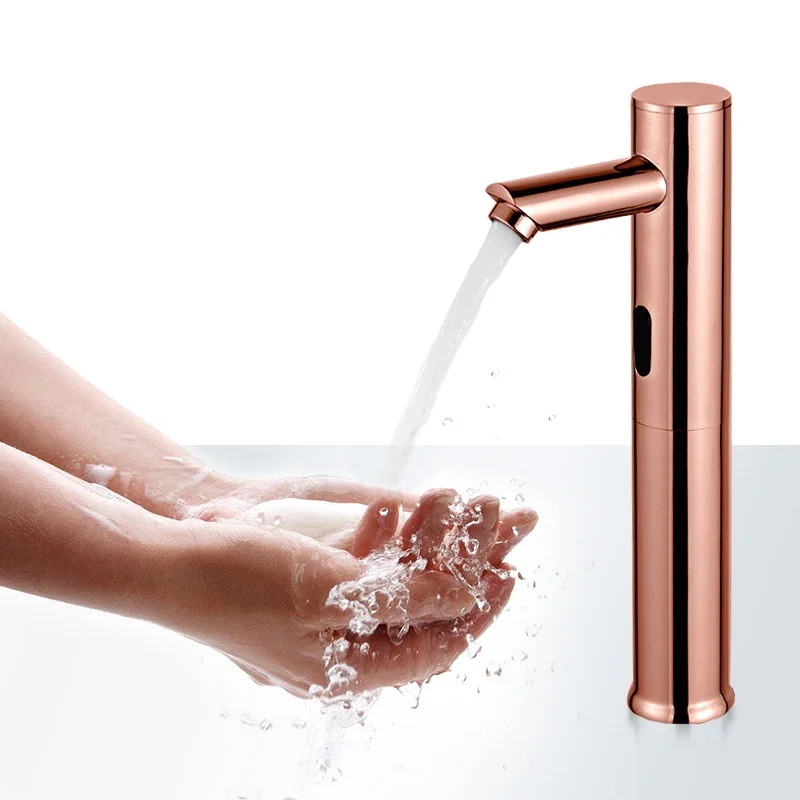 

Bathroom Basin Faucet Sensor Lavotory Sink Faucet Bathroom Vessel Sink Mixer Taps Brass DC or AC Sensor Faucet Rose Gold