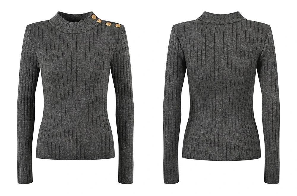 Slim Fit Long Sve Knitted Base irt Inner Wear Gold Button Design Comfortable Crew Ne Sweater for Women Autumn Winter F...